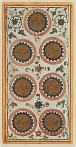 The Seven of Coins, facsimile of a tarot card from the 